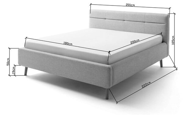 Sivomodrá čalúnená dvojlôžková posteľ s úložným priestorom s roštom 180x200 cm Lotte – Meise Möbel