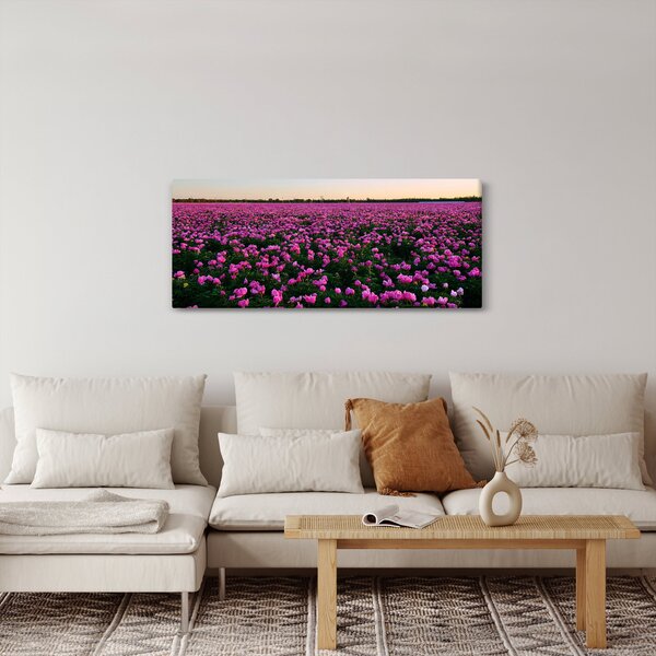 Obraz - Lúka fialových tulipánov (120x50 cm)