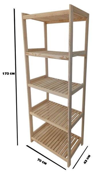 Drevený regál s 5 policami, 173 x 70 x 43 cm