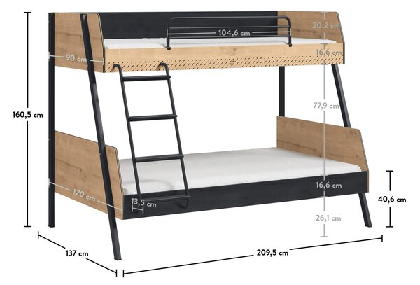 Cilek Študentská poschodová posteľ (90x200-120x200 cm) Black