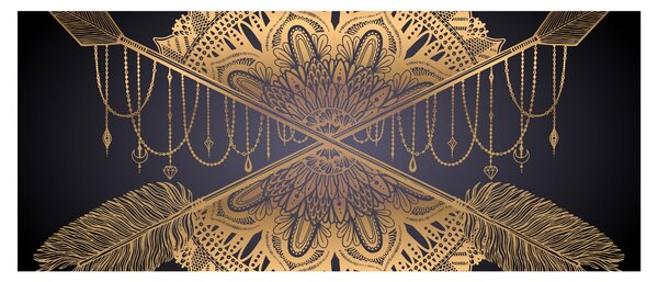 Obraz - Zlatá mandala s šípmi (120x50 cm)