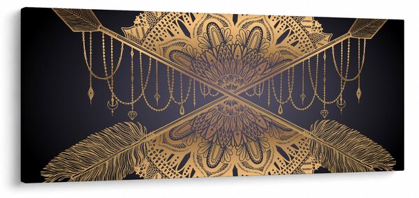 Obraz - Zlatá mandala s šípmi (120x50 cm)