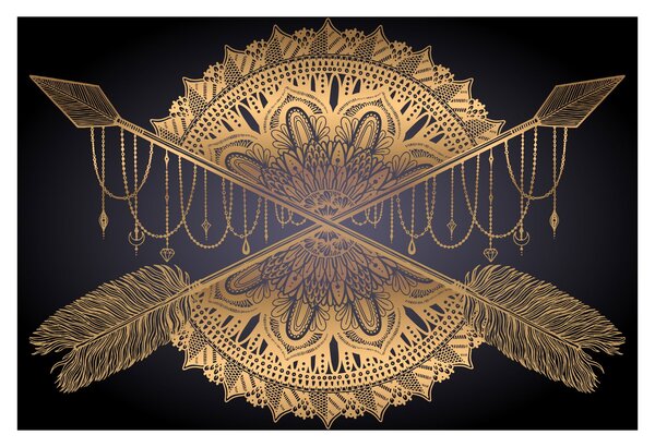 Obraz - Zlatá mandala s šípmi (90x60 cm)