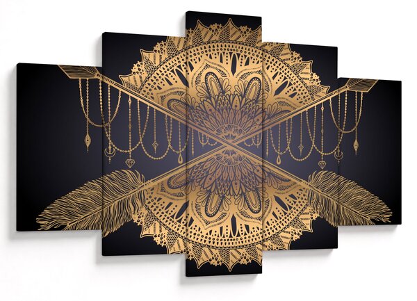 Obraz - Zlatá mandala s šípmi (150x105 cm)