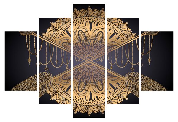 Obraz - Zlatá mandala s šípmi (150x105 cm)