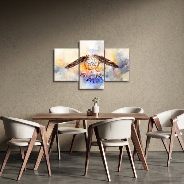 Obraz - Lapač snov s pierkami (90x60 cm)