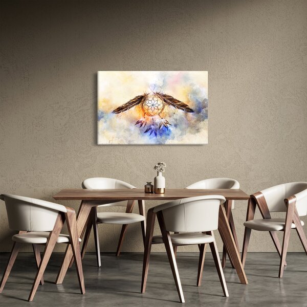 Obraz - Lapač snov s pierkami (90x60 cm)