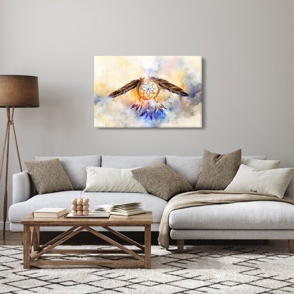 Obraz - Lapač snov s pierkami (90x60 cm)
