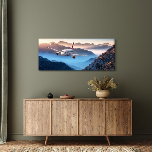 Obraz - Lietadlo nad vrcholmi hôr (120x50 cm)