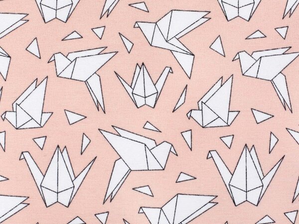 Dekoračná látka Leona LN-044 Origami vtáci na lososovom - šírka 140 cm