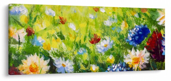 Obraz rozkvitnutej lúky, olejomaľba (120x50 cm)