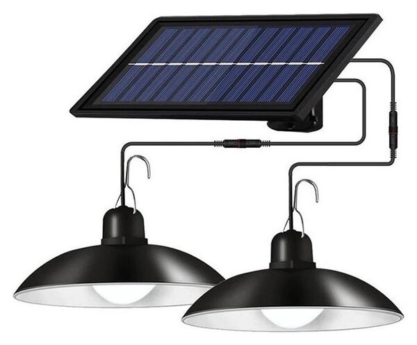 Stmievateľný solárny LED luster na lanku 2xLED/1,8W/3,7V IP44 6500K 2400 mAh + diaľkový ovládač