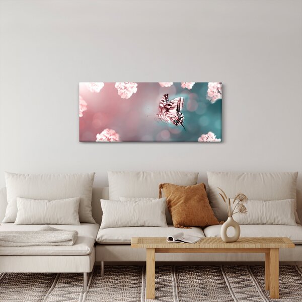 Obraz - Motýľ medzi kvetmi (120x50 cm)