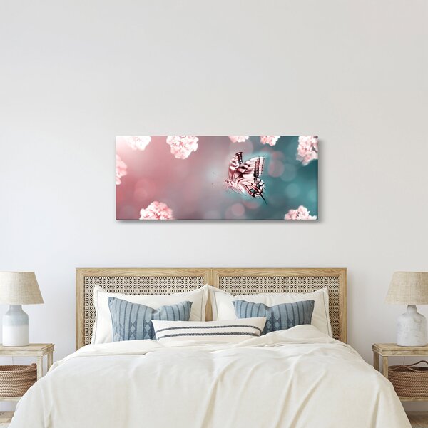 Obraz - Motýľ medzi kvetmi (120x50 cm)