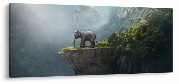 Obraz - Sloník na vrchole Taj Mahal (120x50 cm)