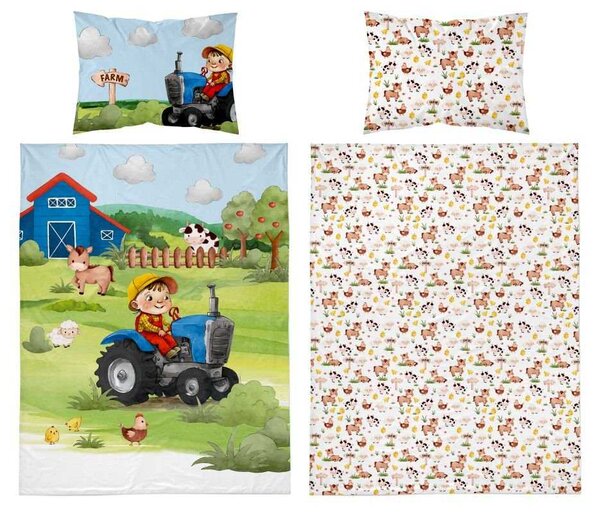 DETEXPOL Bambusové obliečky do postieľky Bavlna, Bambus, 3D Farma modrá 100/135, 40/60 cm