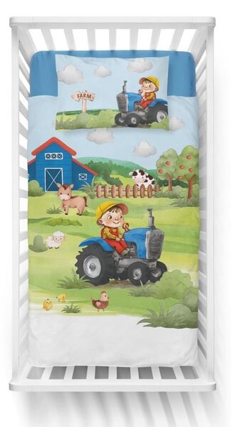 DETEXPOL Bambusové obliečky do postieľky Bavlna, Bambus, 3D Farma modrá 100/135, 40/60 cm