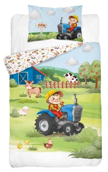 DETEXPOL Bambusové obliečky do postieľky Bavlna, Bambus, 3D Farma modrá 100/135, 40/60 cm
