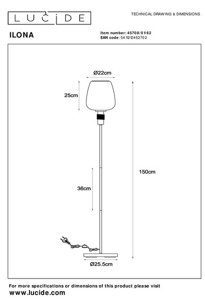 Lucide L457080162 stojacia lampa ILONA E27