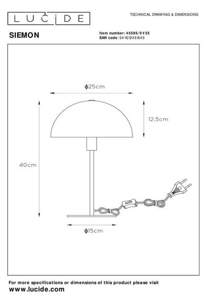 Lucide L455960135 stolná lampička SIEMON E14