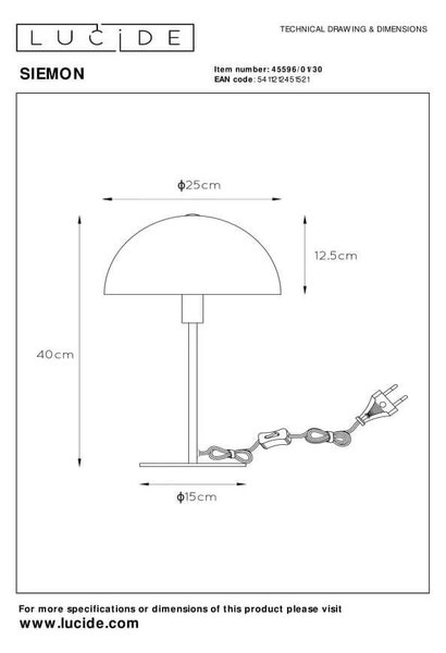 Lucide L455960130 stolná lampička SIEMON E14