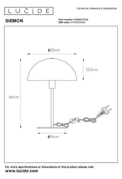 Lucide L455960133 stolná lampička SIEMON E14