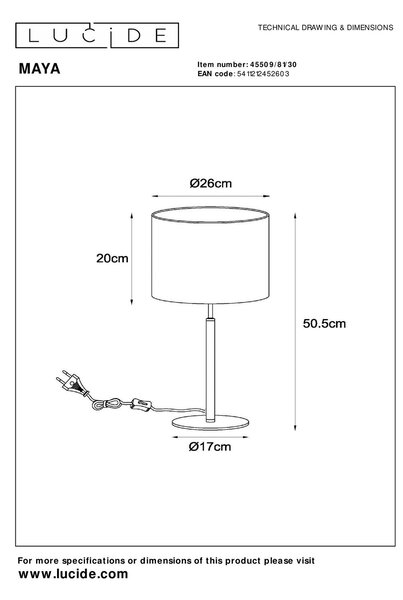 Lucide L455098130 stolná lampička MAYA E27