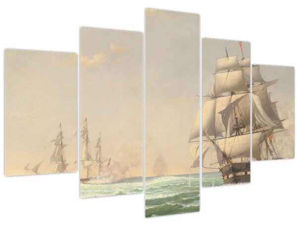 Obraz - Fitz Henry Lane, The United States Frigate President Engaging the British Squadron, reprodukcia (150x105 cm)