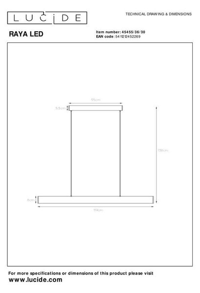 Lucide L454553630 LED závesné stropné svietidlo RAYA | 36W integrovaný LED zdroj | 4000lm | 2700K