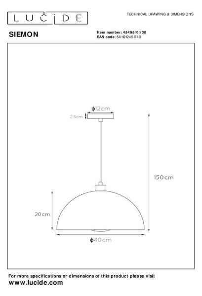 Lucide L454960130 závesné stropné svietidlo SIEMON E27