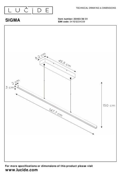 Lucide L234633631 LED závesné stropné svietidlo SIGMA | 36W integrovaný LED zdroj | 2104lm | 2700K