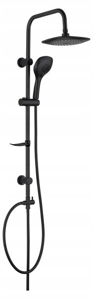 Sprchový stĺp, dažďová sprcha s rukoväťou, povrchová montáž, čierna, 96 cm