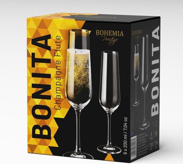 BOHEMIA PRESTIGE BONITA POHÁR NA ŠAMPANSKÉ 200ML SADA 6 KS