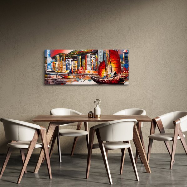 Obrázok - Victoria Harbor, Hong Kong, olejomaľba (120x50 cm)