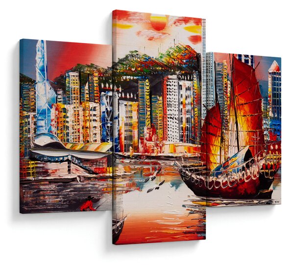 Obrázok - Victoria Harbor, Hong Kong, olejomaľba (90x60 cm)
