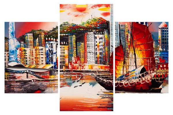 Obrázok - Victoria Harbor, Hong Kong, olejomaľba (90x60 cm)