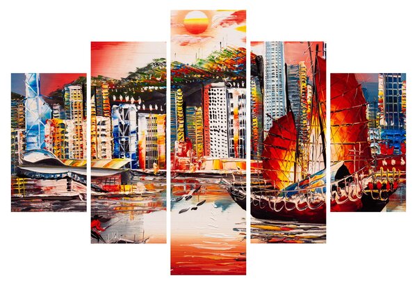Obrázok - Victoria Harbor, Hong Kong, olejomaľba (150x105 cm)