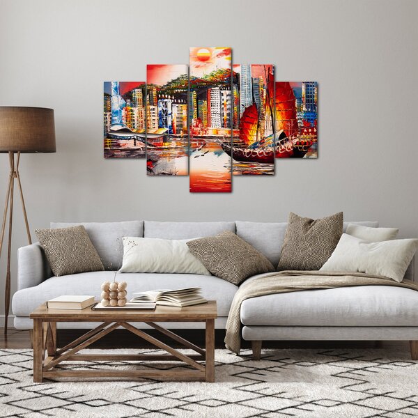 Obrázok - Victoria Harbor, Hong Kong, olejomaľba (150x105 cm)