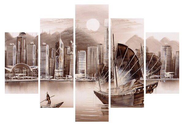 Obrázok - Victoria Harbor, Hong Kong, sépiový efekt (150x105 cm)