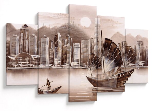 Obrázok - Victoria Harbor, Hong Kong, sépiový efekt (150x105 cm)
