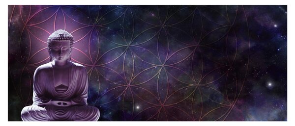 Obraz - Budha s kvetmi života (120x50 cm)