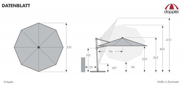 Derby DERBY DX 335 cm - záhradný slnečník s bočnou nohou : Barvy slunečníků - 840