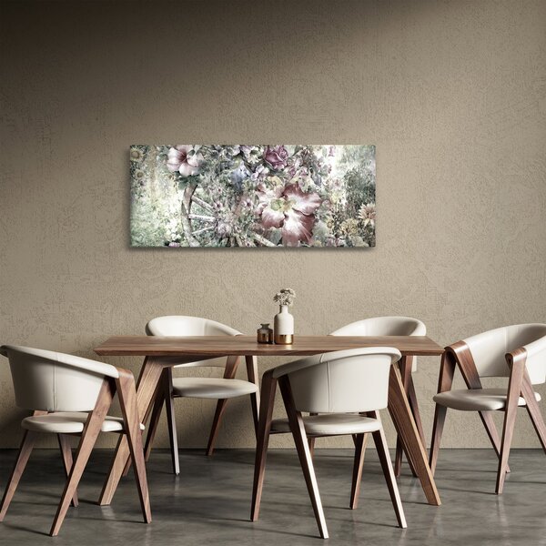 Obraz kvetov na drevenom bicykli (120x50 cm)