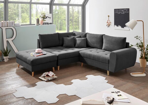 ROHOVÁ SEDAČKA, textil, kompozitné drevo, antracitová MID.YOU - Sedačky, Online Only