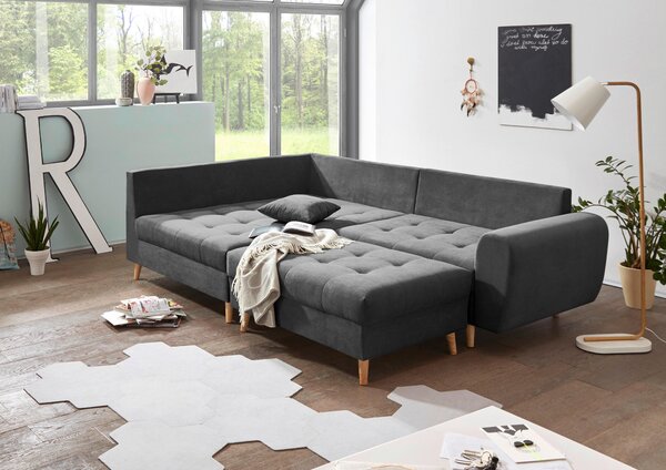 ROHOVÁ SEDAČKA, textil, kompozitné drevo, antracitová MID.YOU - Sedačky, Online Only