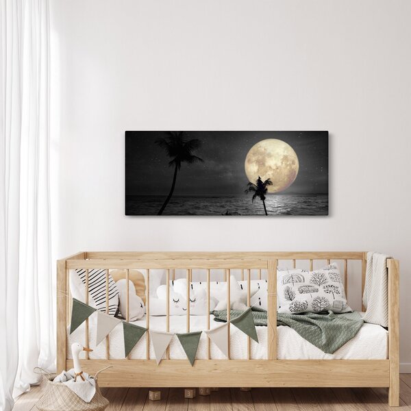 Obraz - Pláž za splnu v šedých tónoch (120x50 cm)