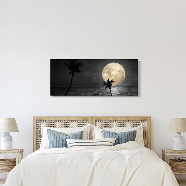 Obraz - Pláž za splnu v šedých tónoch (120x50 cm)