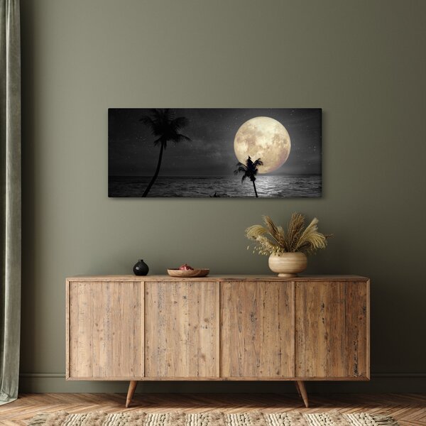 Obraz - Pláž za splnu v šedých tónoch (120x50 cm)