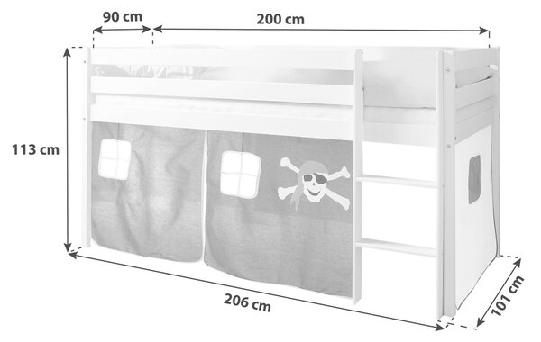 VYVÝŠENÁ POSTEĽ, 90/200 cm čierna, biela, farba borovice MID.YOU - Detské izby, Online Only