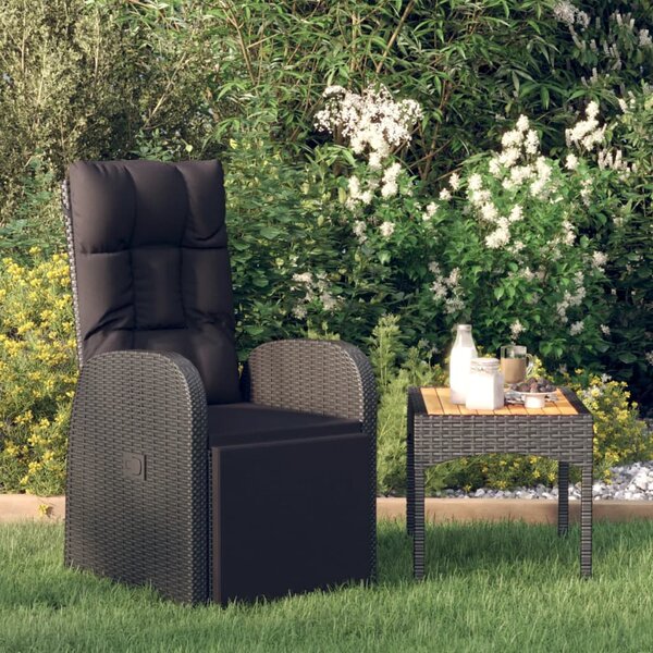 Sklápacia záhradná stolička s vankúšmi čierna polyratan